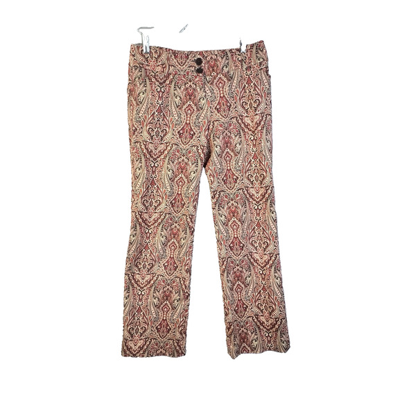 Harold's Pants Women 8 Terra Cotta Paisley Stretch High Waist Work Classic Boho - Picture 1 of 10